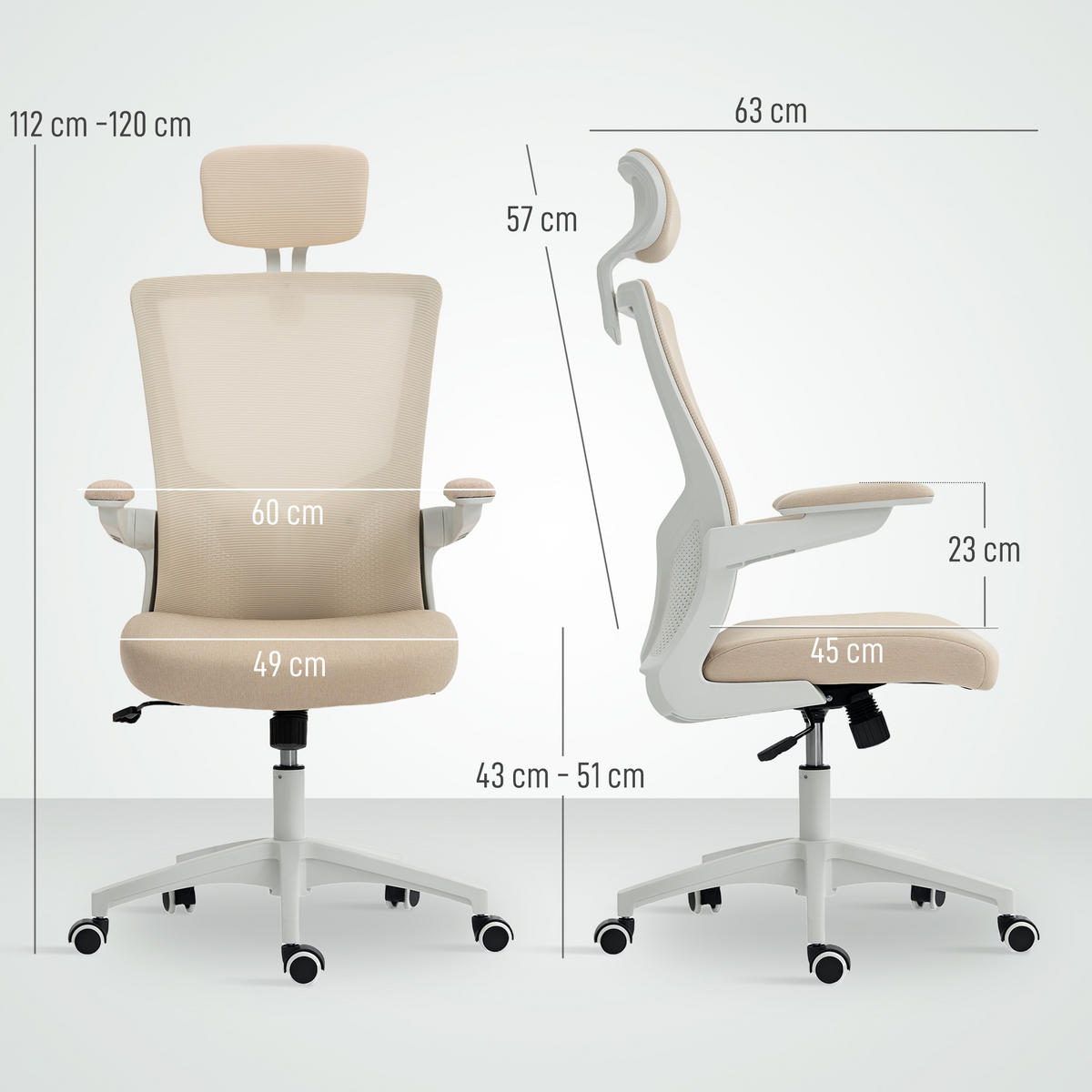 DREHSTUHL DE-11862 mit Lordenstütze & klappbaren Armlehnen Beige - Beige, Textil (60/120/63cm) - ComfortXL