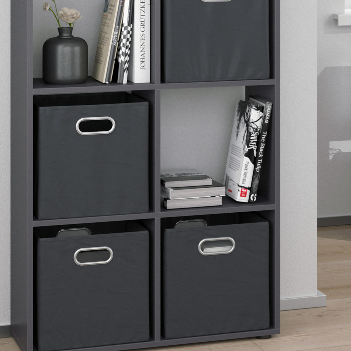RAUMTEILER Scutum Grau 143 x 72 cm mit 4 Faltboxen - Grau, Holzwerkstoff (143/72/29cm) - Vicco