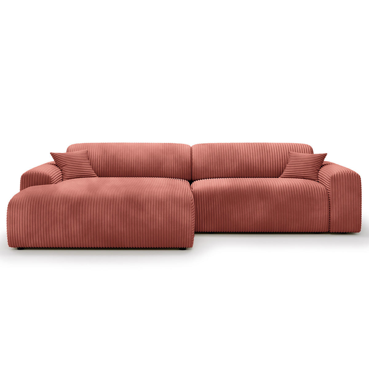 ECKSOFA mit Longchair - Cord - Schwarz/Altrosa, Kunststoff/Textil (284/178cm) - home24
