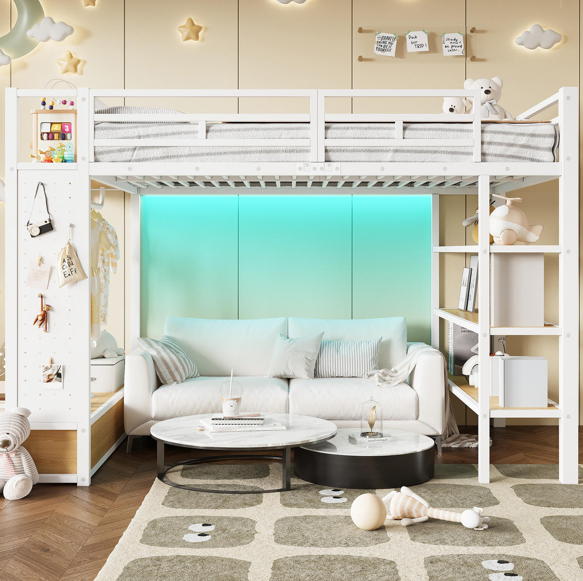 HOCHBETT 140/200 cm Weiß mit LED - Weiß, Metall (140/200cm) - MIVRAY