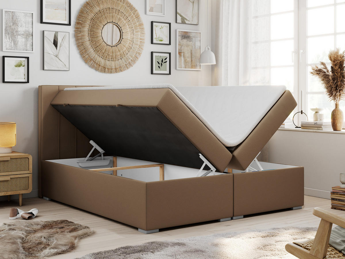 BOXBETT ALLY 120/200 Braun Kunstleder - H4 - Braun, Holz/Textil (120/200cm) - MKS