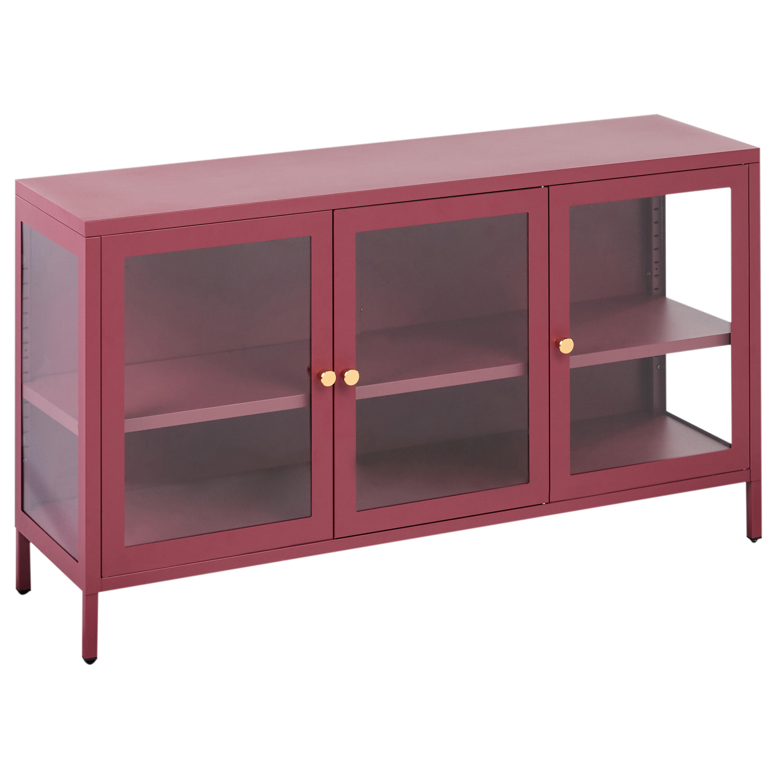 Beliani SIDEBOARD se skleněnými dveřmi Kov 115 cm Tmavě červený Newport