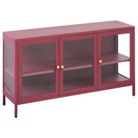 SIDEBOARD se skleněnými dveřmi Kov 115 cm Tmavě červený Newport - tmavě červená, kov (115/64/35cm) - Beliani