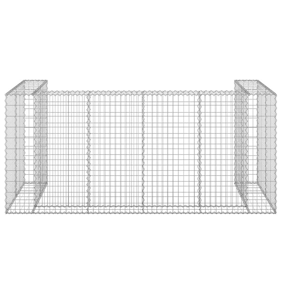 3ER Gabionen Mülltonnenbox ESOL | 110x254x100cm| Mülltonnenverkleidung für 3 Tonnen - Silberfarben, Metall (254/110/100cm) - DELUKE