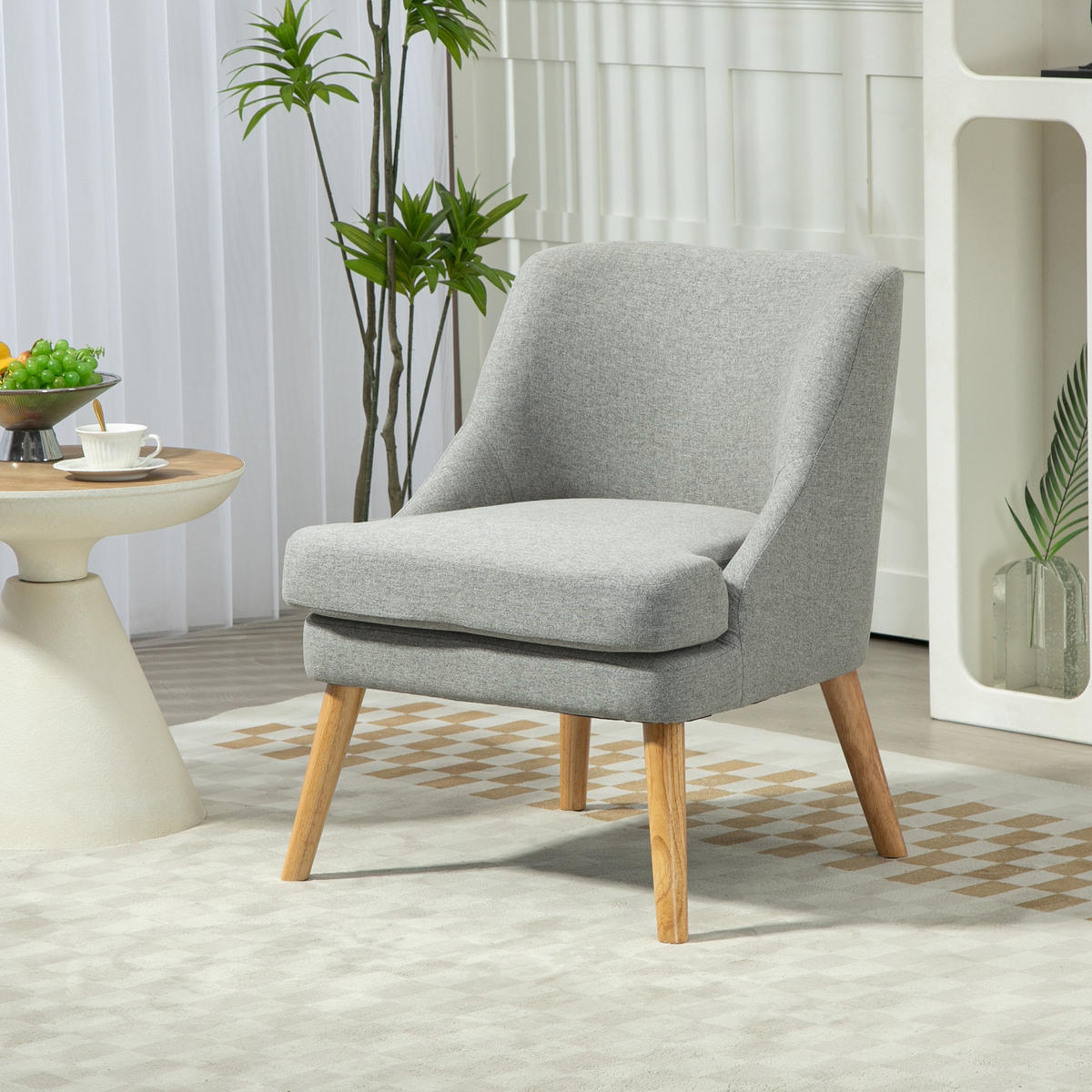 GEPOLSTERTE Loungesessel, Armlehne, Holzbeine, für Wohnzimmer, Schlafzimmer - Hellgrau, Kunststoff (69/79.5/63cm) - HOMCOM