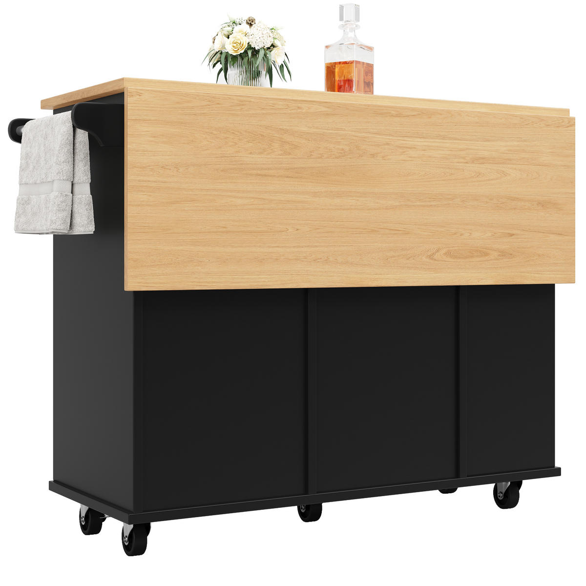 KÜCHENINSEL Schwarz Holzoptik mit Snackfach & Glashalter - Schwarz, Holz (42/91.5/120cm) - SHOPENTRA