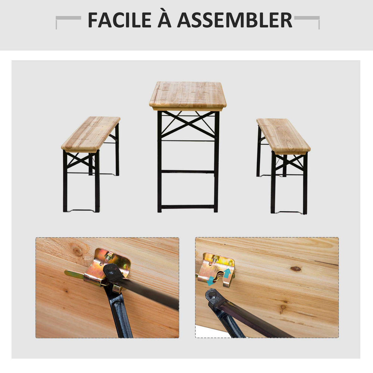 GARTENTISCH-SET DE-14074 klappbar, mit 2 Bänken Schwarz - Naturfarben, Holz - ComfortXL