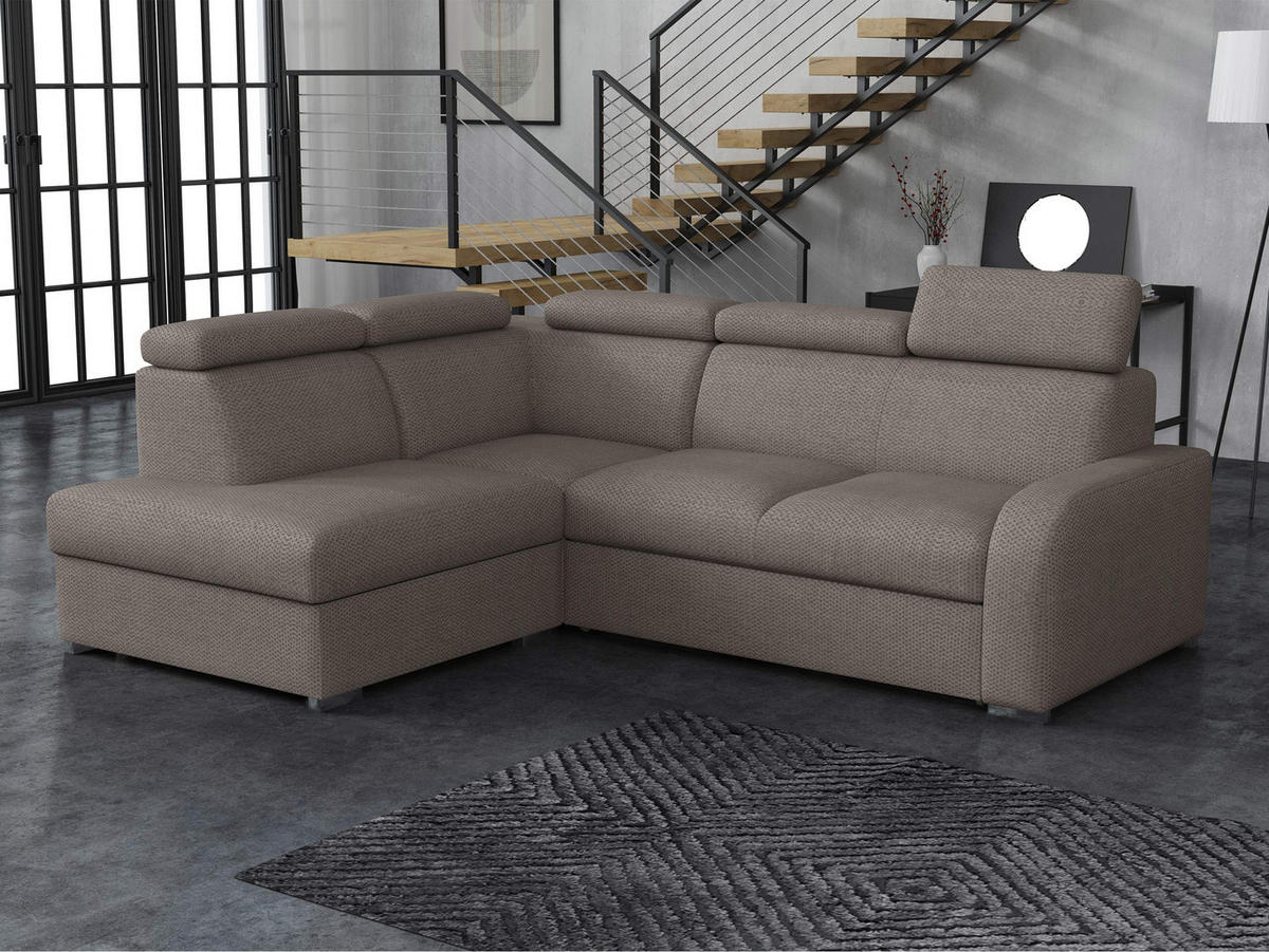 ECKSOFA Oslo 2rRLXp, Seite: Links LXP+R+2R - Hellbraun/Silberfarben, Holz/Textil (250/200cm) - MIRJAN24