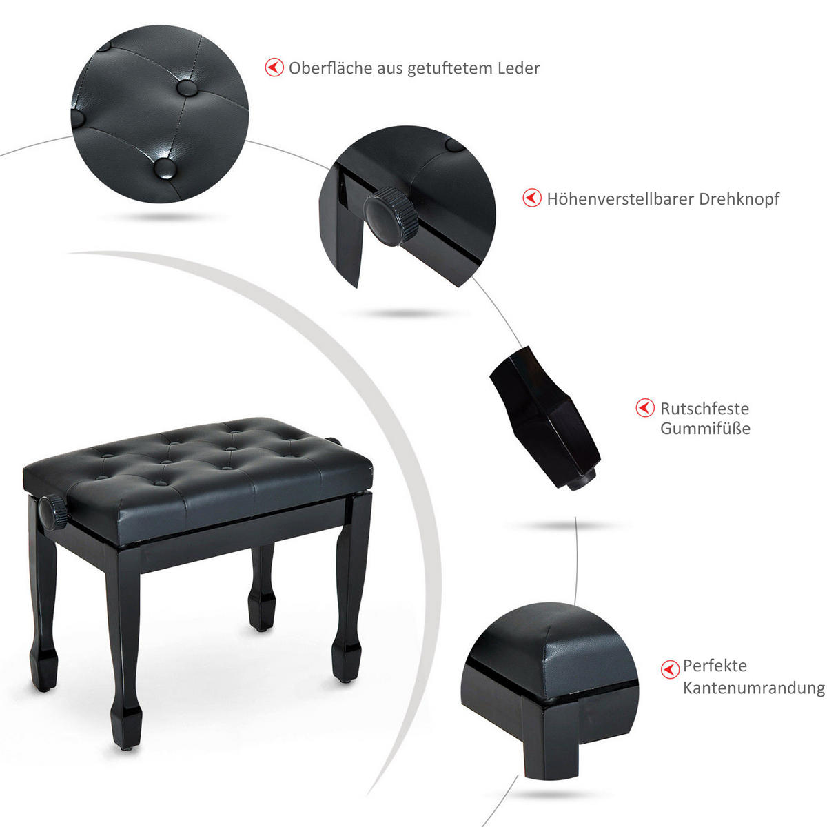 KLAVIERHOCKER Klavierbank höhenverstellbar Üben von Musikinstrumenten Hocker - Schwarz, Holz (35/55/64cm) - HOMCOM