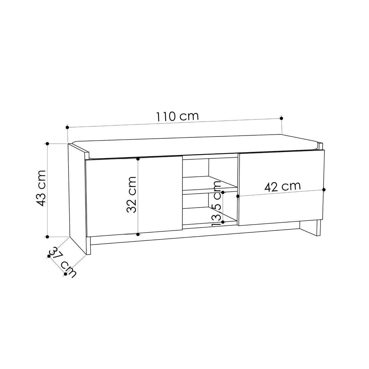 BOTNÍK se 2 dvířky a 2 výklenky, šířka 110 cm - Zulla - divoký dub, kompozitní dřevo (110/43/37cm) - Calicosy