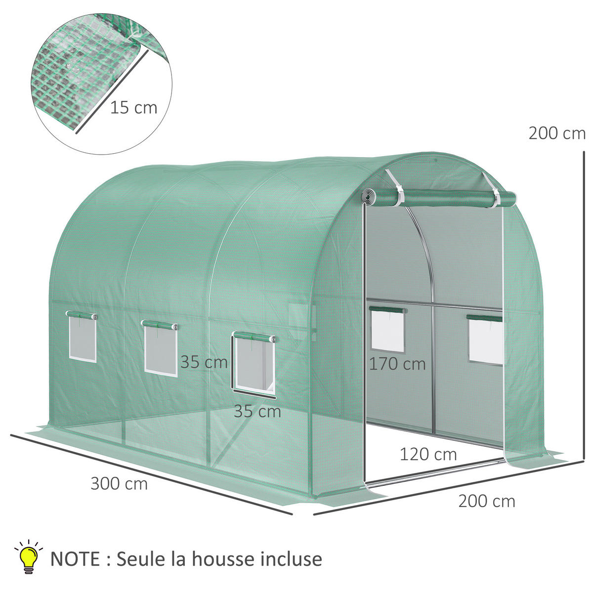 GEWÄCHSHAUS-ERSATZPLANE DE-11876 6 m² mit 6 Fenstern & Tür Grün - Grün, Kunststoff (200/200/300cm) - ComfortXL