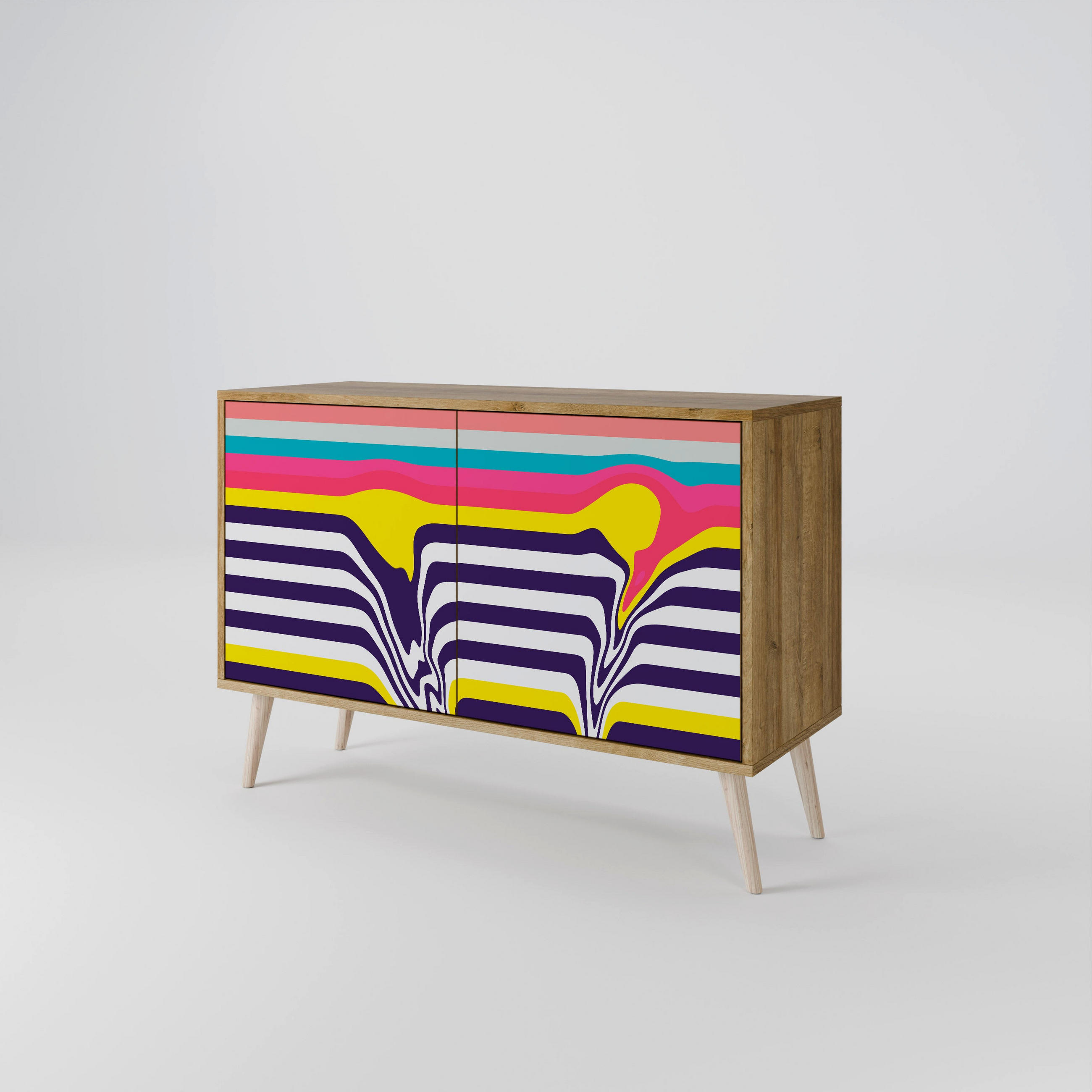 SIDEBOARD TONE COLLAPSE, Eicheneffekt, 111x42x77,5 cm, 2 Türen - Eichefarben/Buchefarben, Holzwerkstoff/Buchenholz (111/77.5/42cm) - SpaceRebels