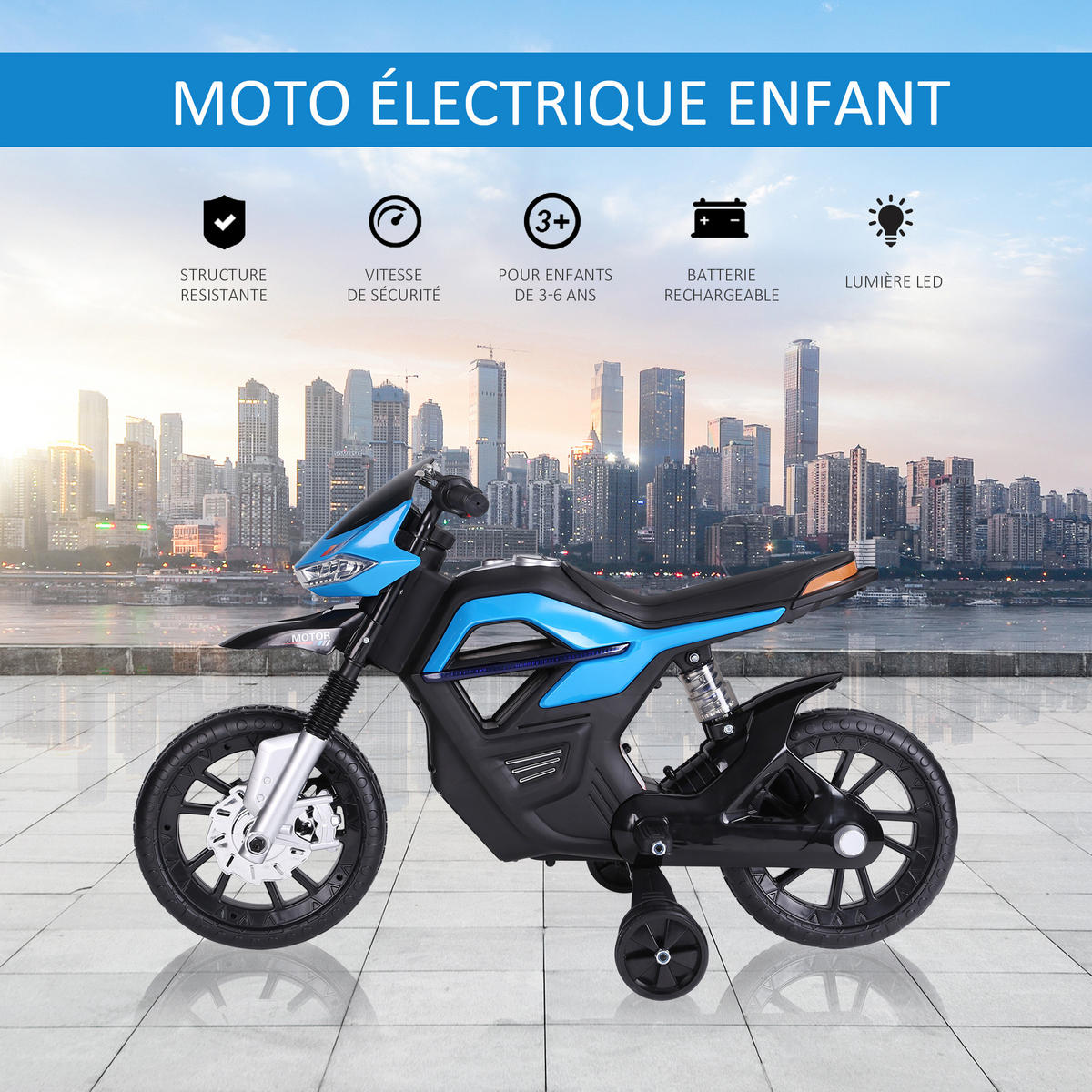 ELEKTRO-MOTORRAD DE-12990 mit Stützrädern Blau - Blau, Kunststoff (105/52/62cm) - ComfortXL