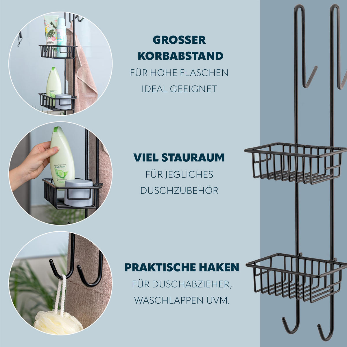 DUSCHREGAL, schwarz - Schwarz, Metall (18.5/70/20cm) - bremermann