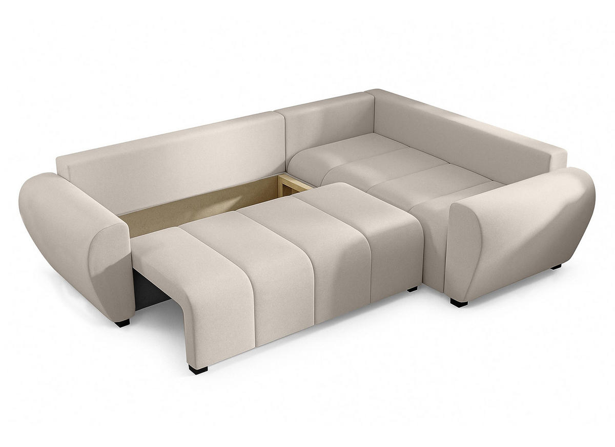 ECKSOFA L Form Malatya MAX Beige 246/145/82 cm stilvolle mit Schlaffunktion R - Beige/Schwarz, Kunststoff/Textil (235/175cm) - AX Living