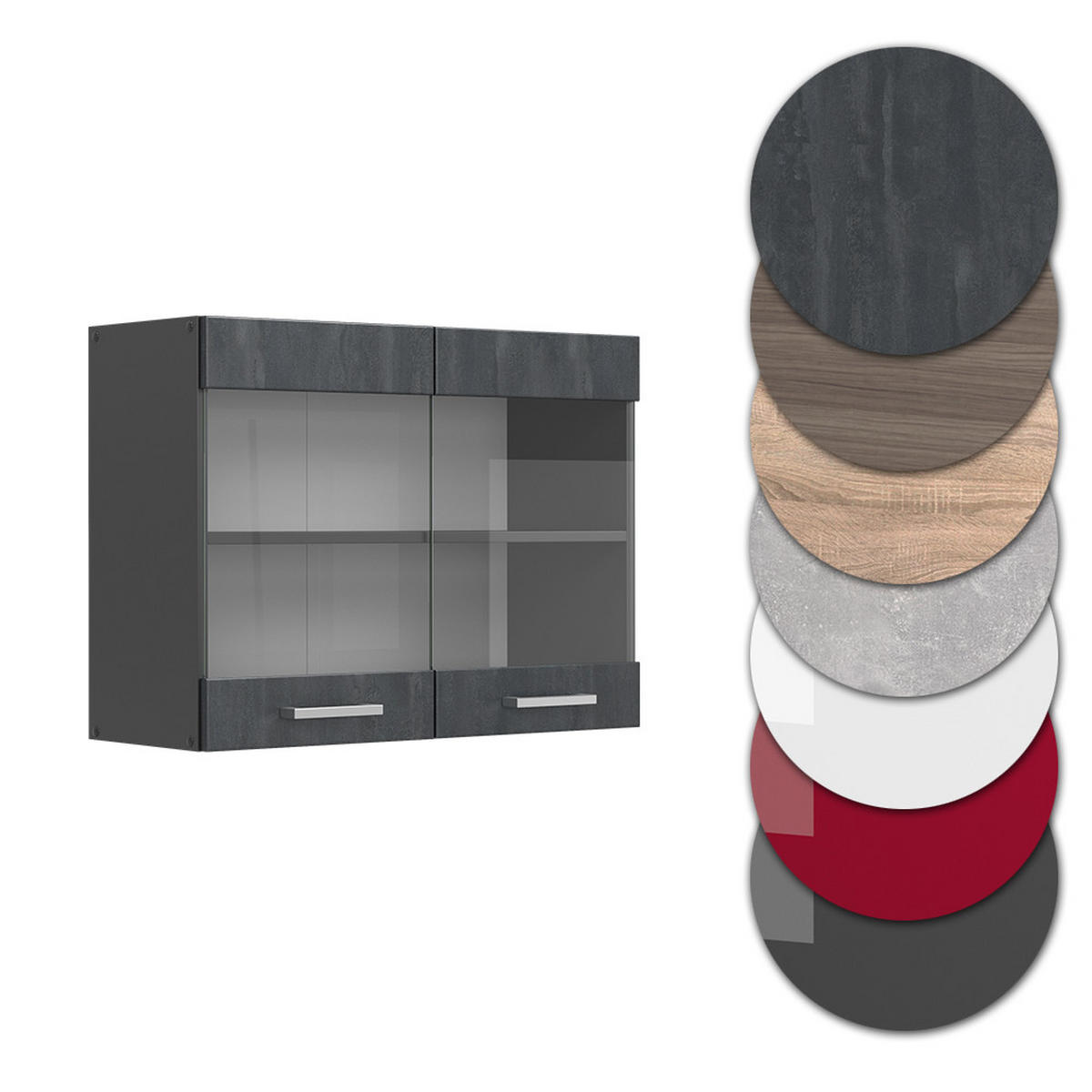KÜCHENGLASSCHRANK R-Line Schwarz Beton 80 cm - Anthrazit/Schwarz, Holzwerkstoff (80/60/31cm) - Vicco