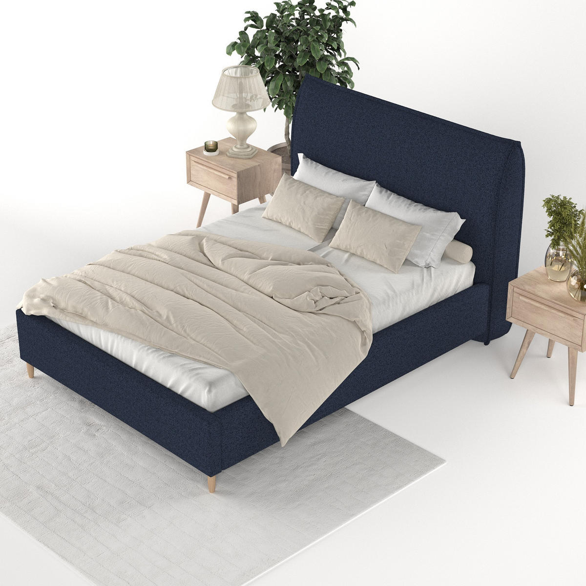 POLSTERBETT Mira 160/200 cm Marineblau im Riva Stoff - Naturfarben/Dunkelblau, Holz/Holzwerkstoff (160/200cm) - AltaBeds