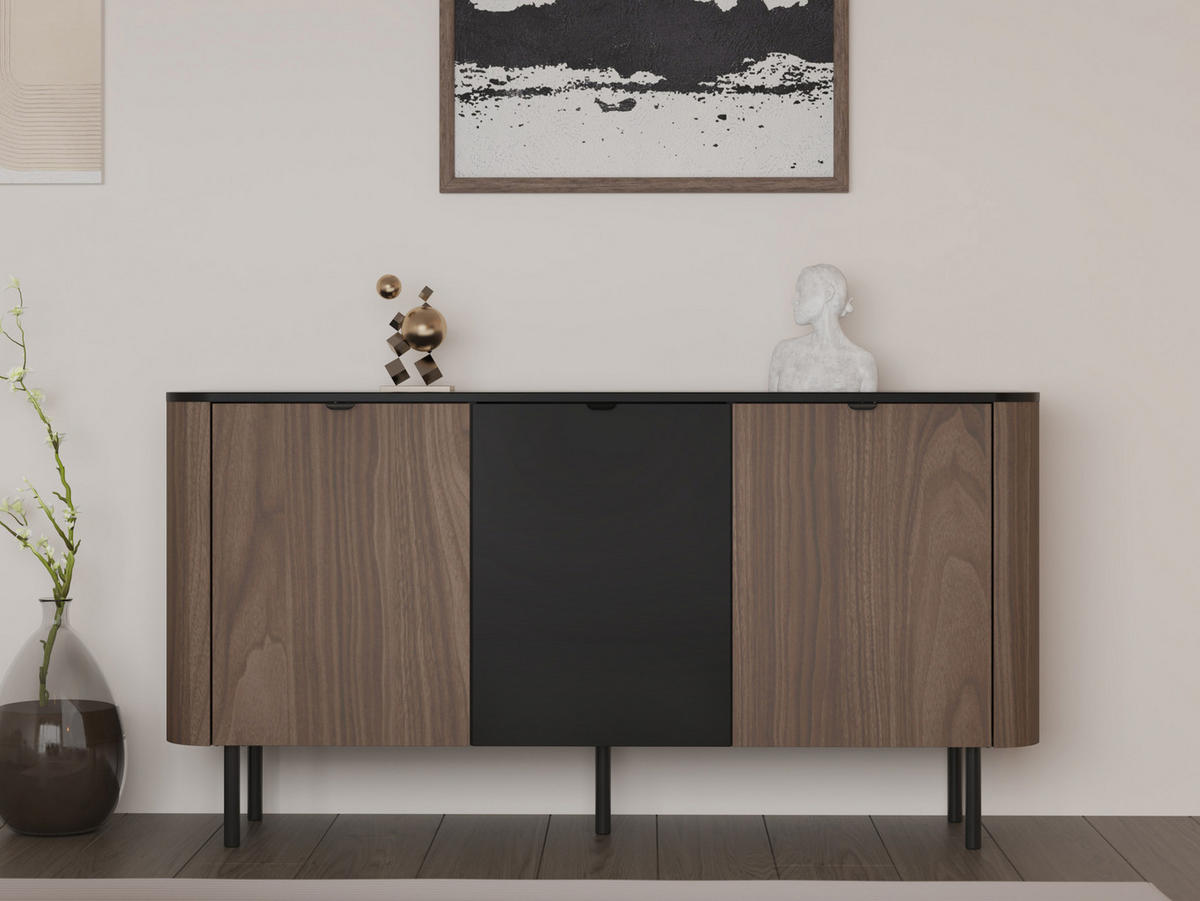 TV-ELEMENT Pero 150 02 - Nussbaumfarben/Schwarz, Holzwerkstoff/Metall (151/55/39cm) - MIRJAN24
