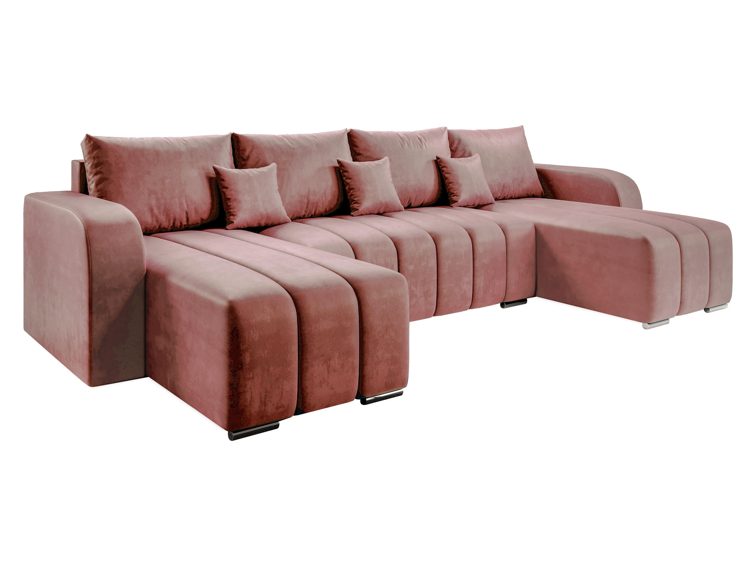 WOHNLANDSCHAFT Pufetto U - Silberfarben/Rosa, Holz/Textil (313/86/147cm) - MIRJAN24