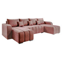 WOHNLANDSCHAFT Pufetto U - Silberfarben/Rosa, Holz/Textil (313/86/147cm) - MIRJAN24