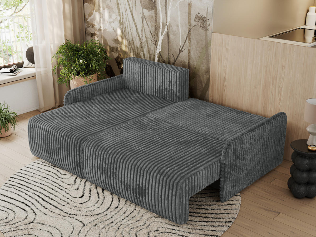 ECKSCHLAFSOFA ARPA L Dunkelgrau Cord - links - Dunkelgrau/Schwarz, Kunststoff/Textil (198/150cm) - MKS