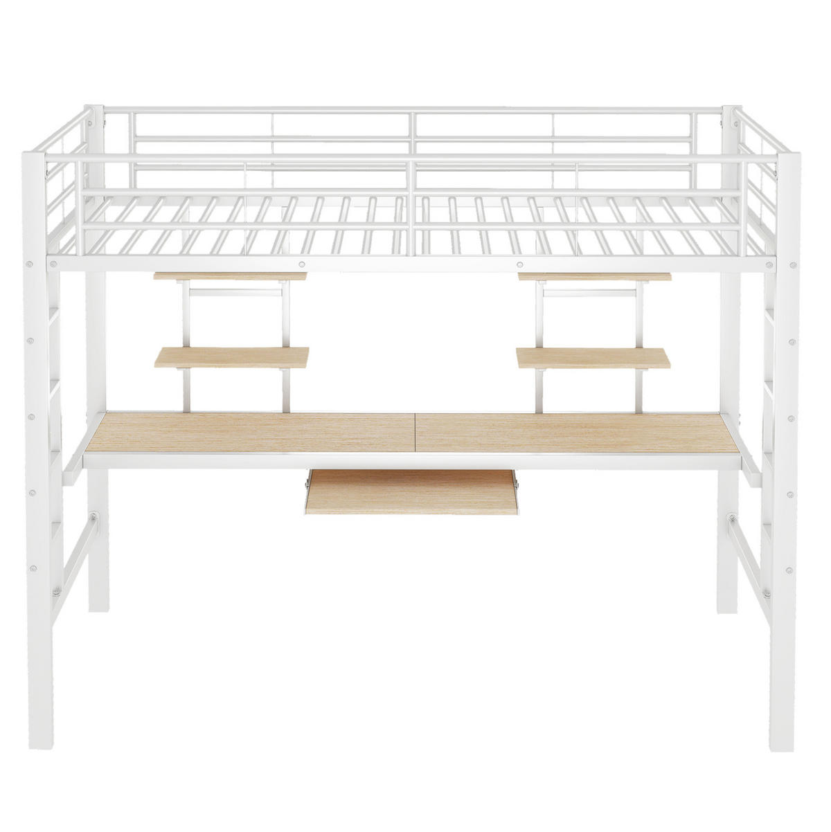HOCHBETT 90/200 cm in Weiß mit Schreibtisch und 2 Regalen aus Metall - Weiß, Metall (90/200cm) - Flora Grace