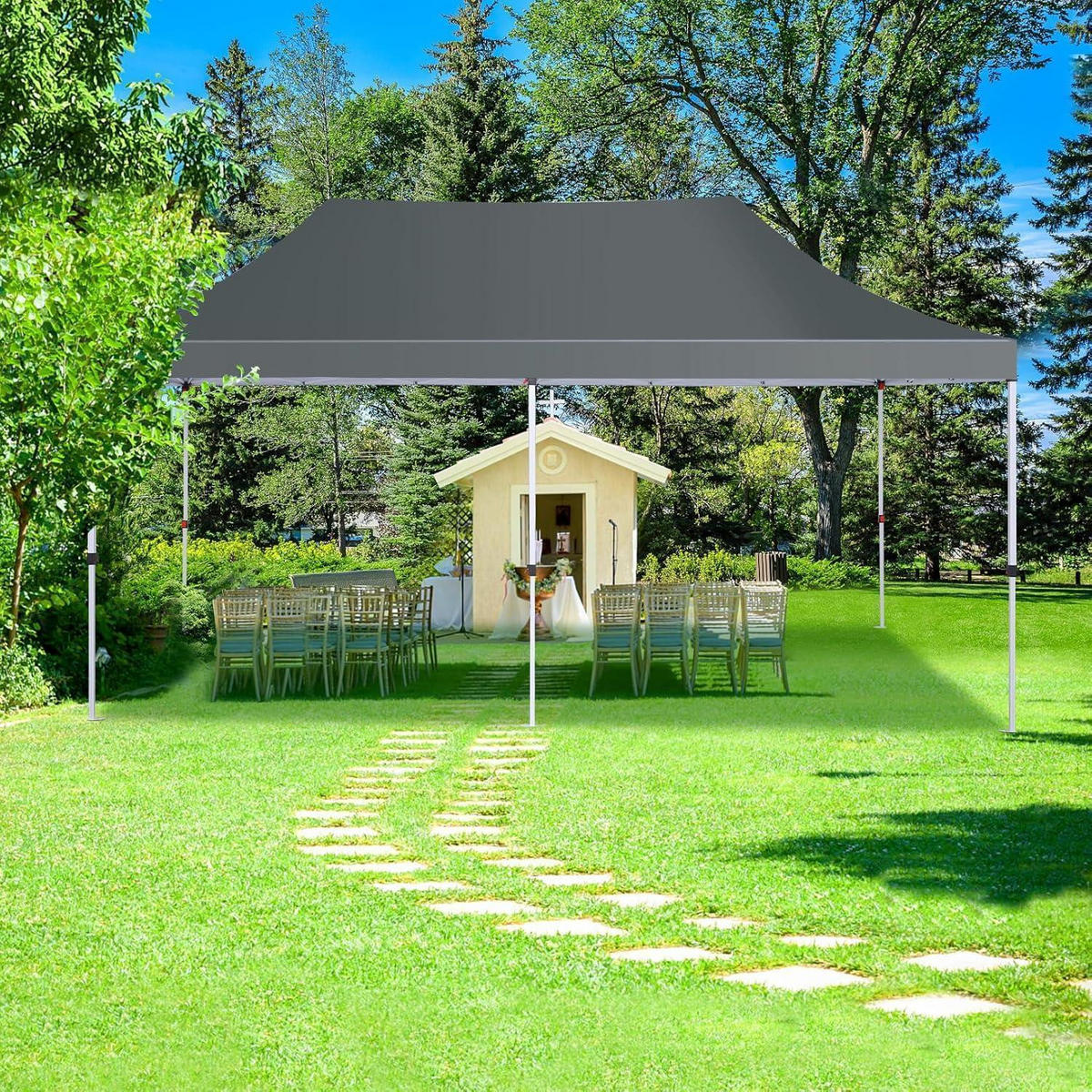 FALTPAVILLON 3 x 6 m Dunkelgrau Wasserdicht mit 6 Seitenteilen - Grau, Textil (300/300/600cm)