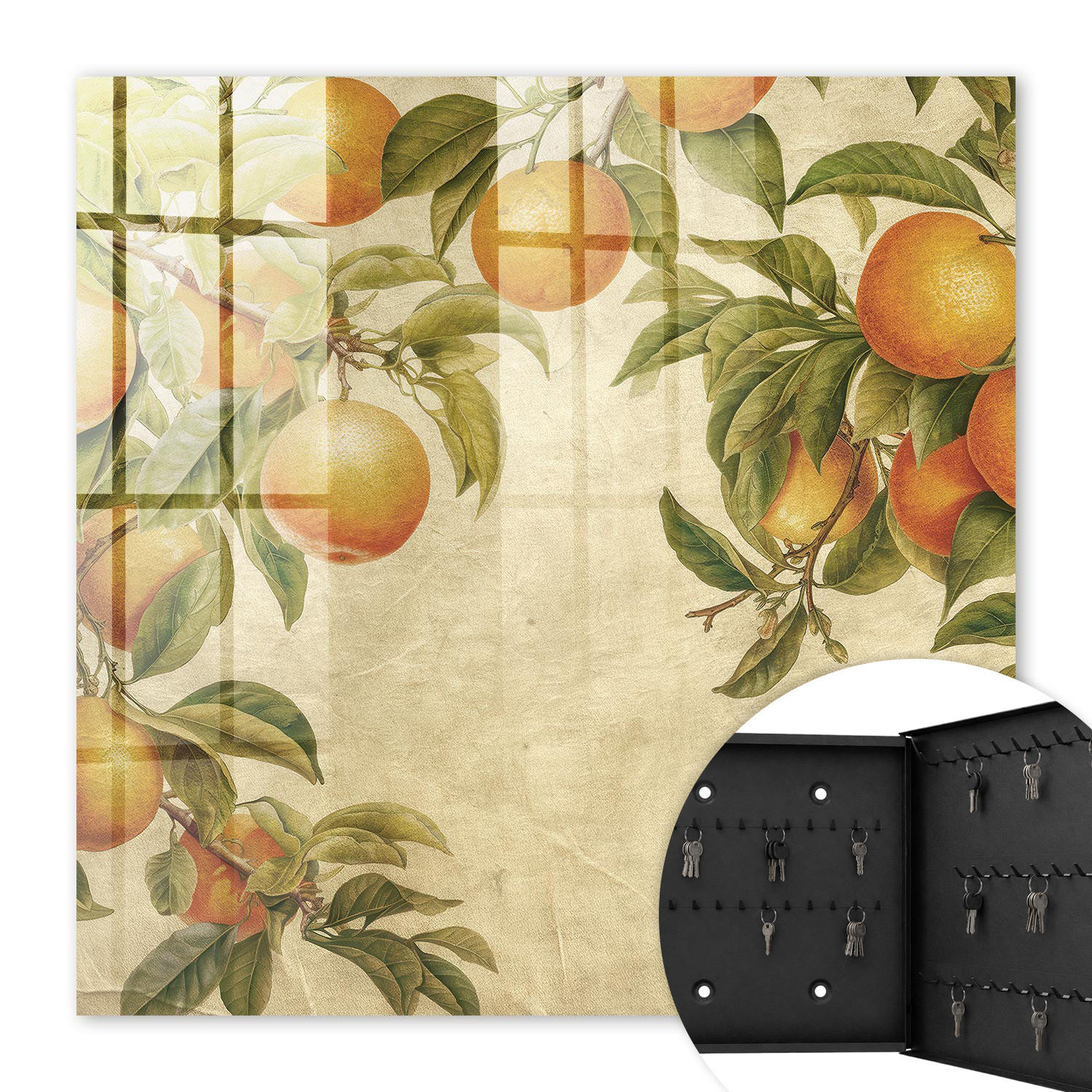 SCHLÜSSELBOX Schwarz 30x30 cm- Türöffnung nach rechts - Orangen Natur - Orange, Metall (30/30/5cm) - TULUP