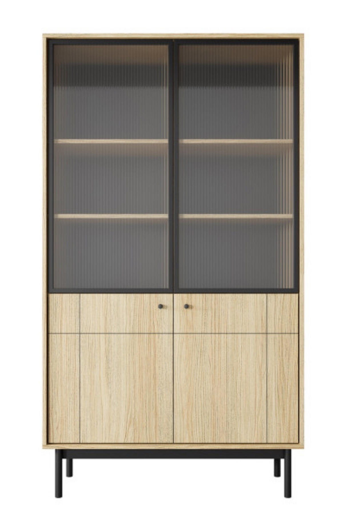 VITRINE Linea Eiche Nature WT104 Japandi Stil - Multicolor, Holzwerkstoff (103.4/184.6/39cm) - Sepro Meble