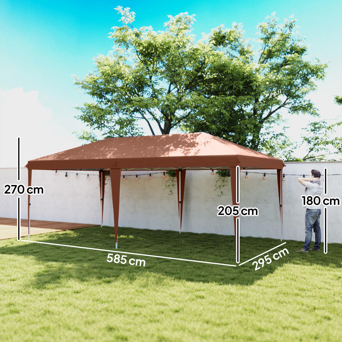 PAVILLON, faltbar mit 3-fach verstellbarer Höhe, 6x3 m, Kaffee - Braun, Metall (295/270/585cm) - Vallsero