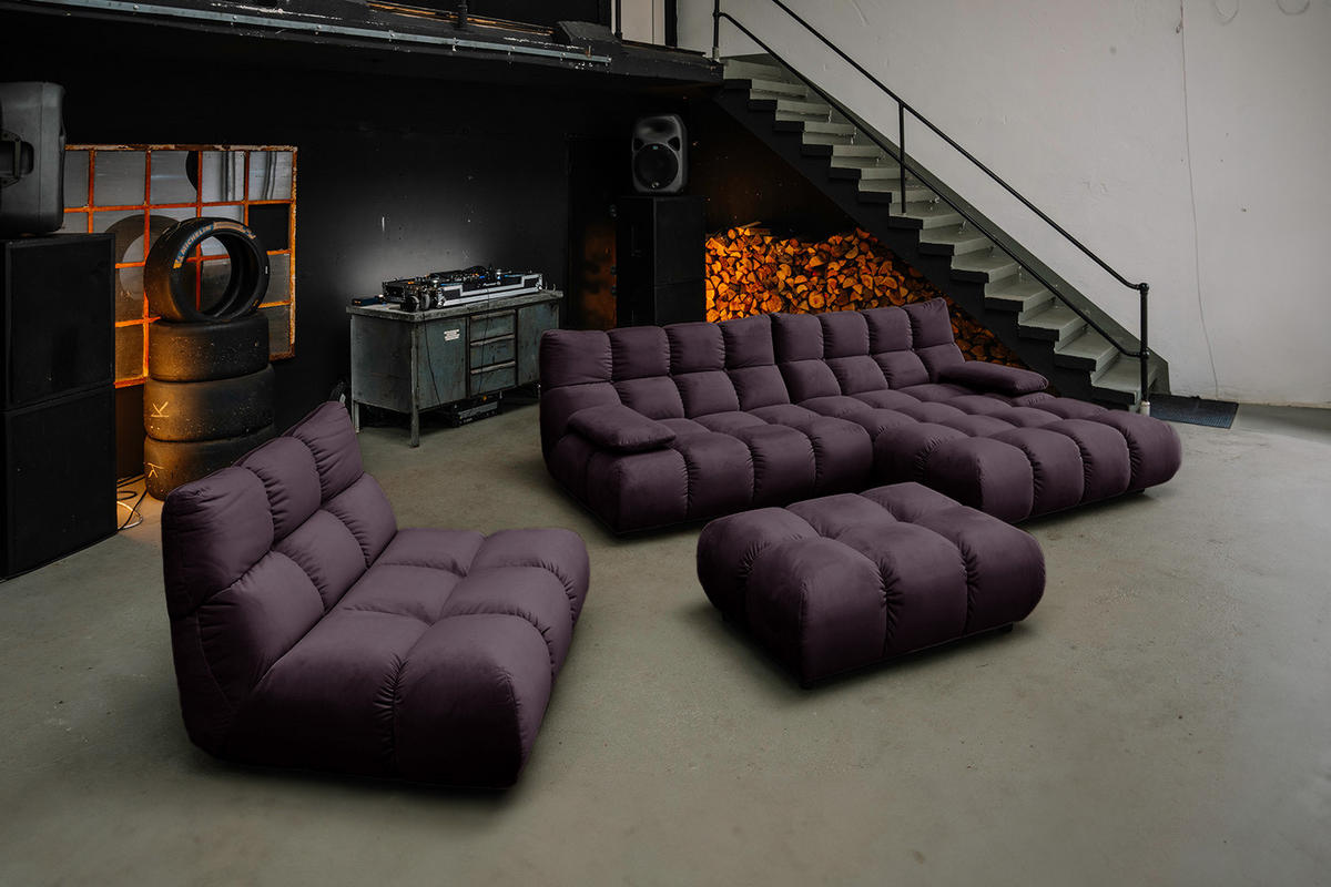 SITZGRUPPE VIVIEN 3ER SET Violett Velvet (1er-Set) - Violett, Kunststoff/Textil (359/85/510cm) - KAWOLA