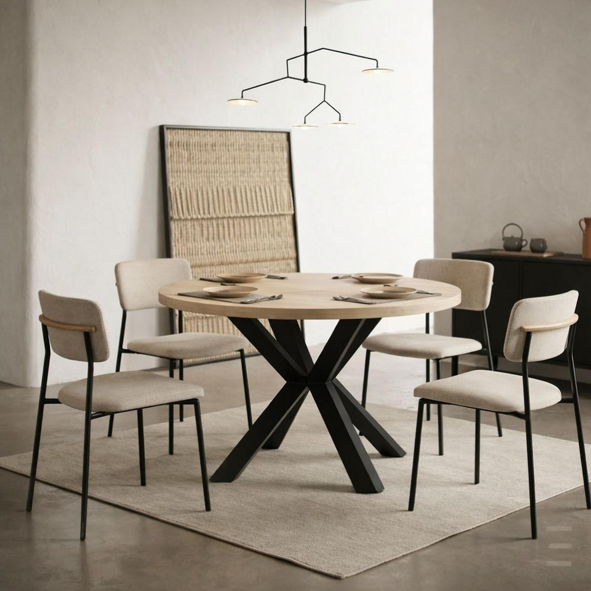 ESSTISCH RAL mit Holzbeinen, Durchmesser: 100 / 200 cm Eiche Sonoma / Schwarz - Schwarz/Sonoma Eiche, Holz (100/200/77cm) - Dekori_Interiors