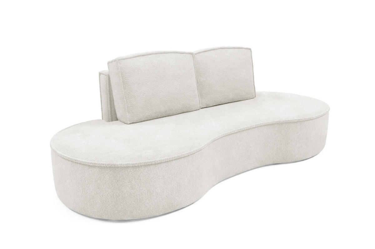 SOFA Molly – Freistehendes halbrundes Designsofa mit zwei eleganten, abnehmbaren RückenKissen, Abriamo Stoff, Größe: 234x101x88 cm, Weiß - Weiß, Holz/Textil (234/88/101cm) - DomoHome