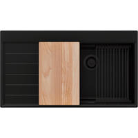 SPÜLBECKEN Sydney, 2-er set Alles Schwarz 90/50 cm 1 Becken + Ablauf-Set + Küchenzubehörset ab 60er Unterschrank - Beige/Schwarz, Kunststoff (90/20/50cm) - Primagran