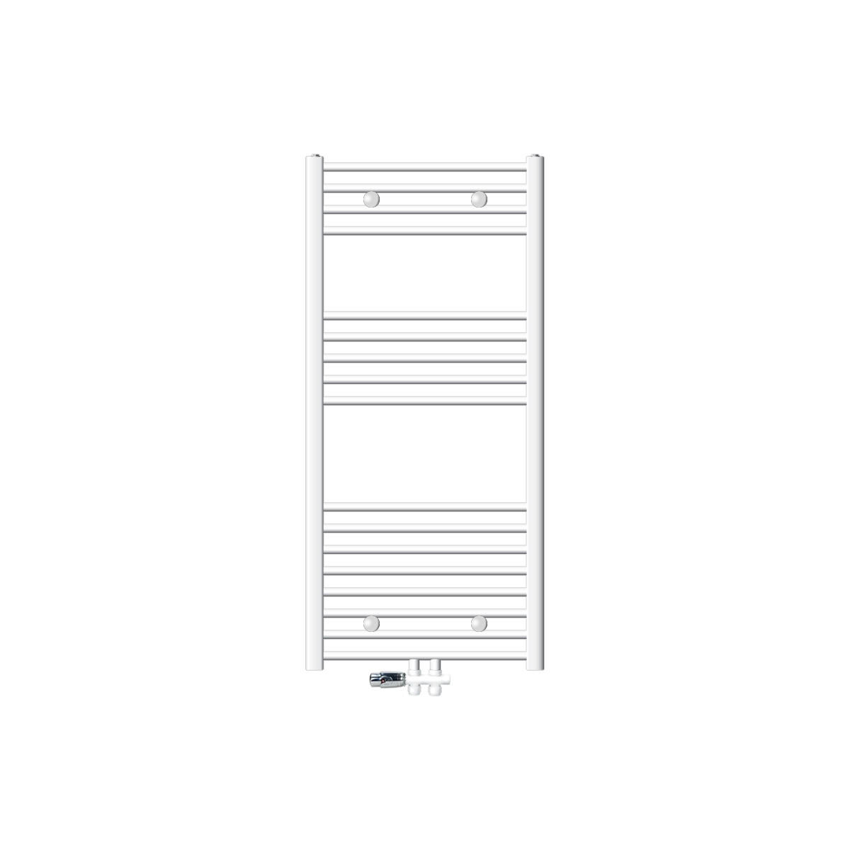 BADHEIZKÖRPER Sahara 600x1200 mm Weiß gerade mit Ventil Durchgang - Weiß, Metall (60/120/3cm) - LuxeBath