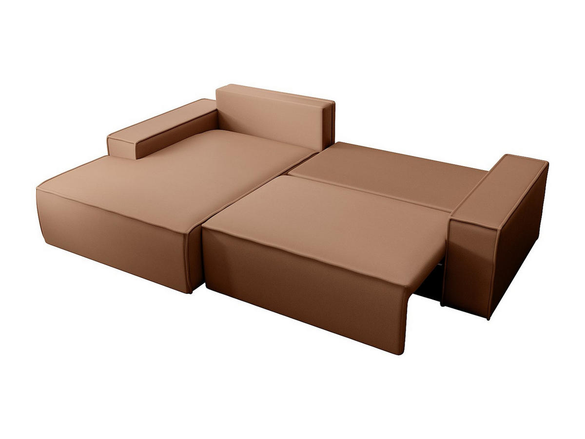 ECKSOFA mit Schlaffunktion - Ecke links - Stoff - Leder-Optik - Braun - AMELIA - Braun, Textil (267/167cm) - Vente-Unique