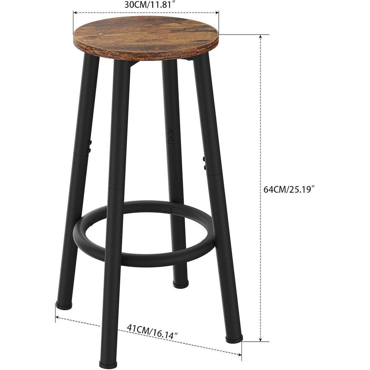 BARHOCKER 2er-Set Rustic Brown mit verstellbaren Fußstützen - Braun, Metall (30/64/30cm)