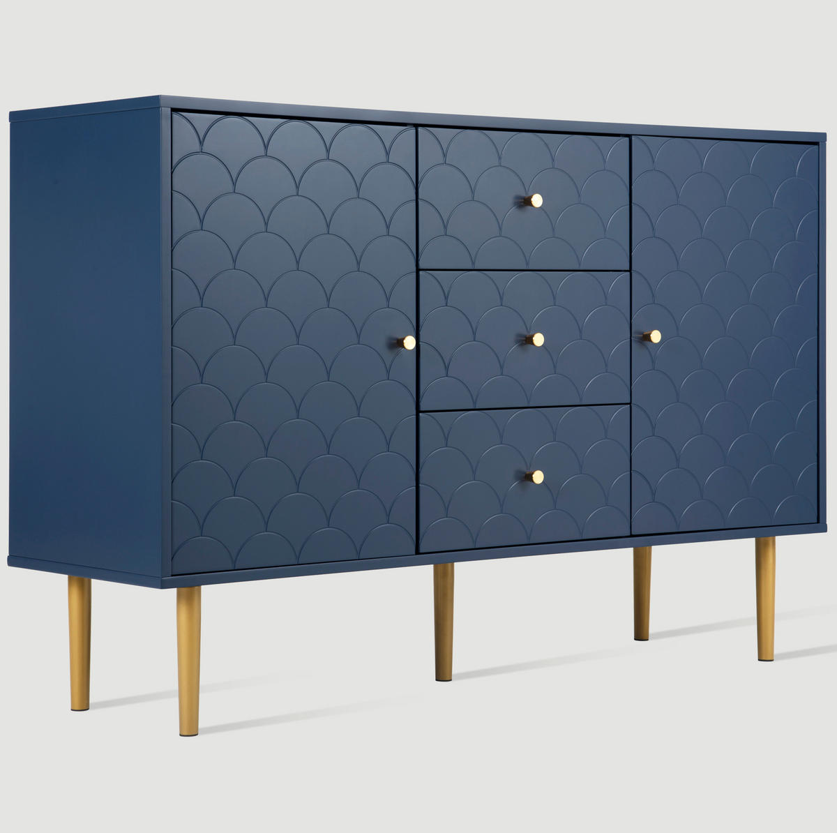 KOMMODE 120/40/83 cm in Marineblau mit 2 Türen, 3 Schubladen und Metallbeinen - Dunkelblau, Metall (120/83/40cm) - Flora Grace
