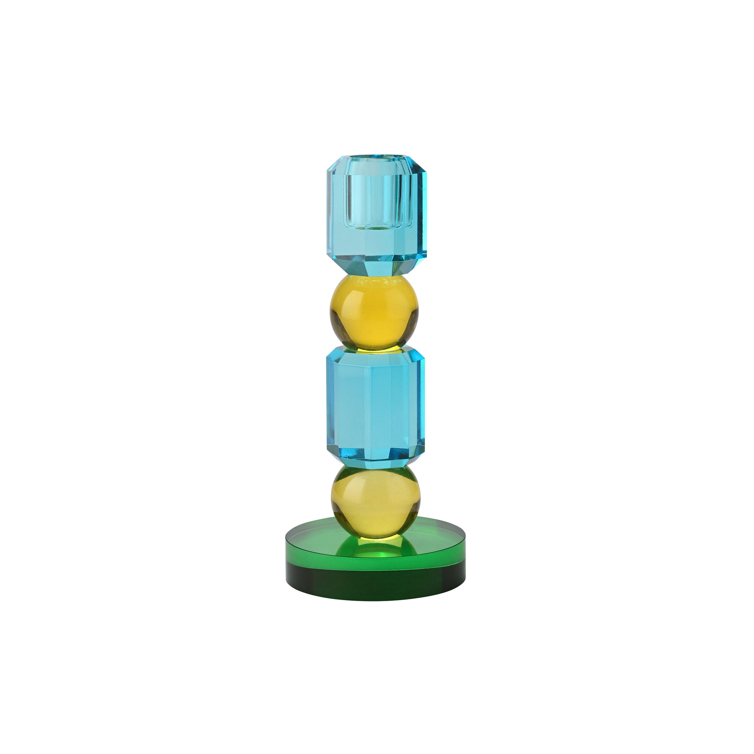 KERZENHALTER Sari 2 Kugeln, Glas, Blau / Gelb / Grün, H 18.5 cm - Blau, Glas (9/9/21cm) - Gift Company