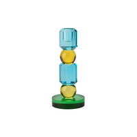 KERZENHALTER Sari 2 Kugeln, Glas, Blau / Gelb / Grün, H 18.5 cm - Blau, Glas (9/9/21cm) - Gift Company