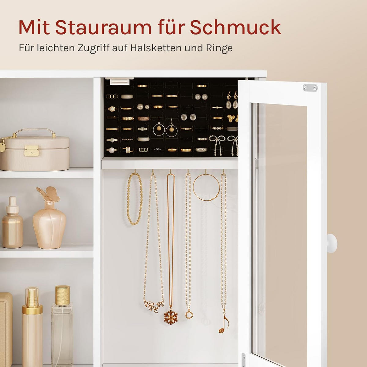 SCHMINKTISCH mit LED Beleuchtung, Spiegel, Einstellbarer Helligkeit, Weiß - Weiß, Glas/Holzwerkstoff (108/139/40cm) - Woltu