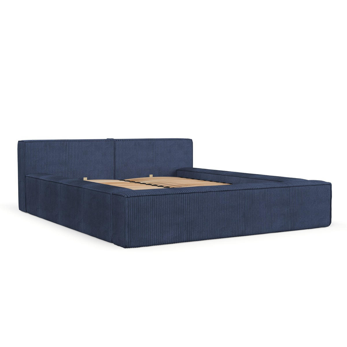 POLSTERBETT Casto mit Stauraum 140/200 cm Marineblau im Poso Stoff - Schwarz/Naturfarben, Holz/Holzwerkstoff (140/200cm) - AltaBeds