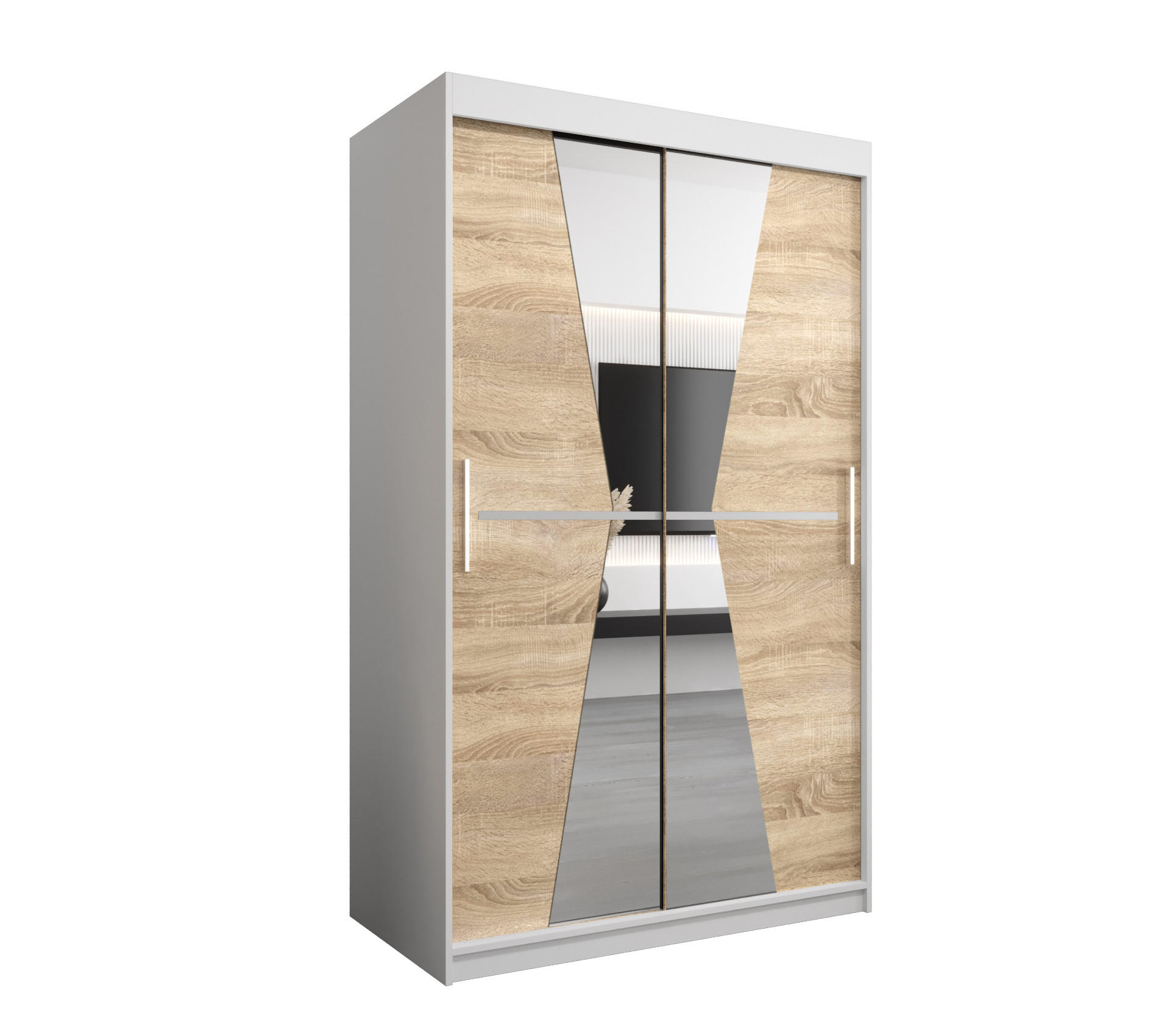 SCHWEBETÜRENSCHRANK 200/120/62 2-türig - Silberfarben/Weiß, Holz/Kunststoff (120/200/62cm) - Abiks Möbel