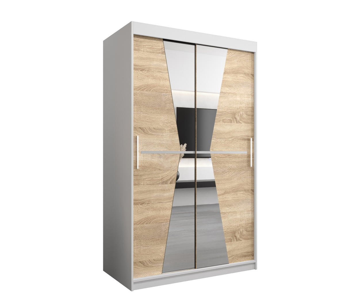 SCHWEBETÜRENSCHRANK 200/120/62 2-türig - Silberfarben/Weiß, Holz/Kunststoff (120/200/62cm) - Abiks Möbel