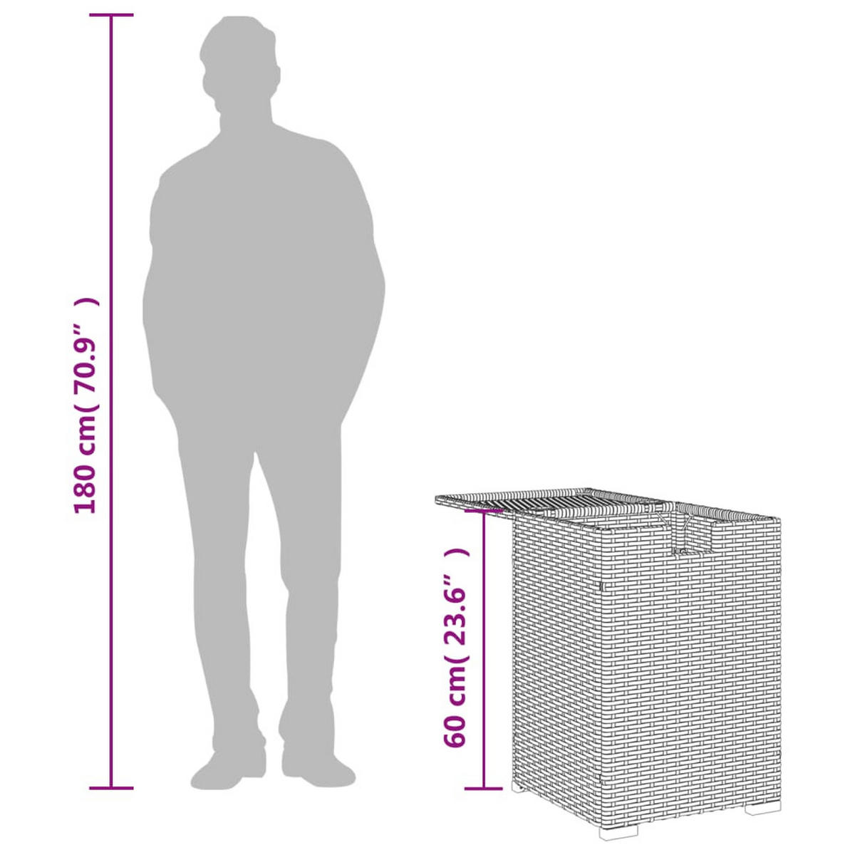 PROPAN-TANK-VERSTECKTISCH Grau 40/40/60 Cm Poly Rattan - Grau, Kunststoff (40/40/60cm) - vidaXL