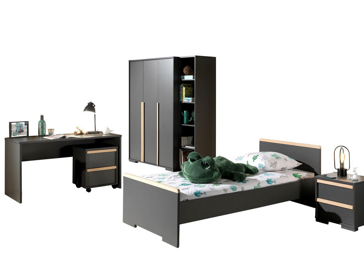 KINDERZIMMER komplett Set 6-tlg. Kariotta 22 Anthrazit Griffe Massivholz - Anthrazit, Holzwerkstoff (635/1/347cm) - 58aufmkessel
