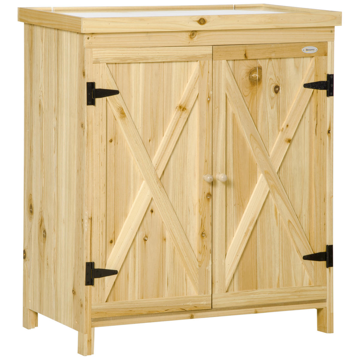 GERÄTESCHUPPEN DE-17585 2 Türen mit Metallplatte Naturholz - Naturfarben, Holz (80/92/45cm) - ComfortXL
