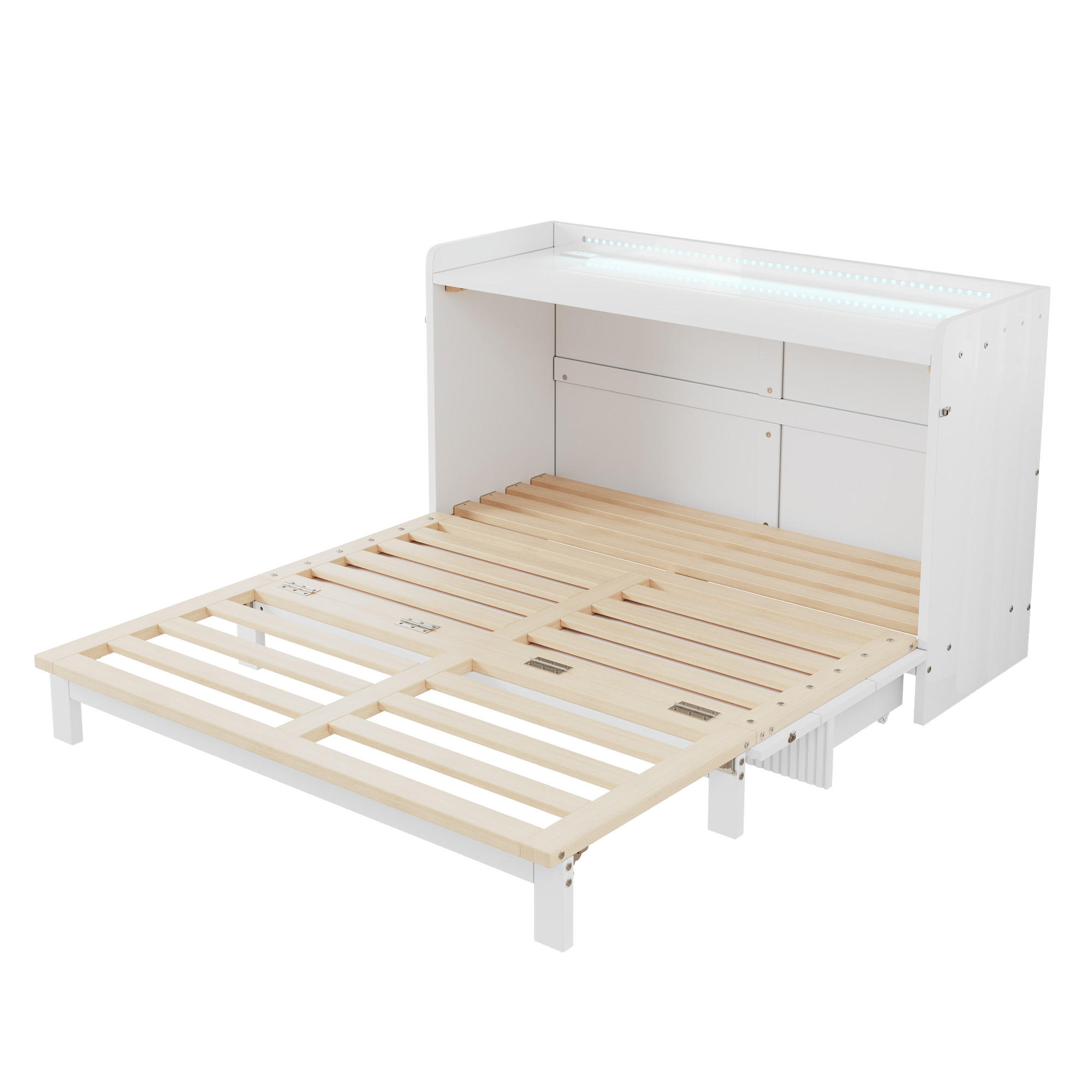 SCHRANKBETT 140/200 cm DE-04844, mit LED und Schubladen in Weiß - Weiß, Holzwerkstoff (140/200cm) - ComfortXL