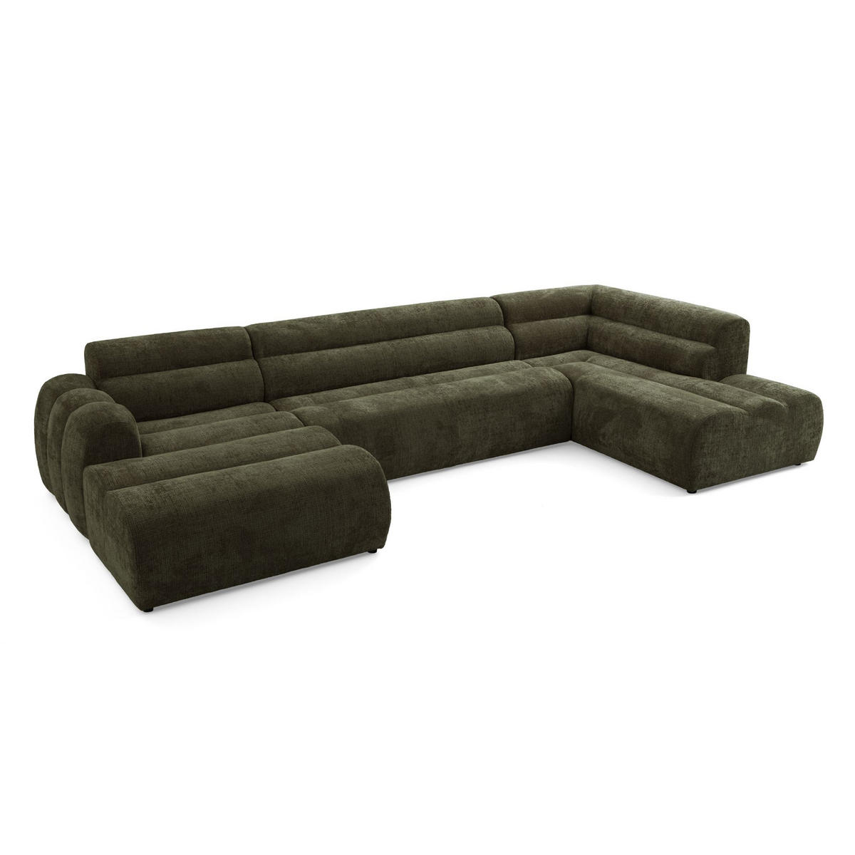 6-SITZER modulares Wohnlandschaft U XXL VEER SET 4 Rechts, 368 x 190 cm, Chenille Webstoff Grün - Schwarz/Grün, Holz/Kunststoff (190/75/368cm) - Muffo