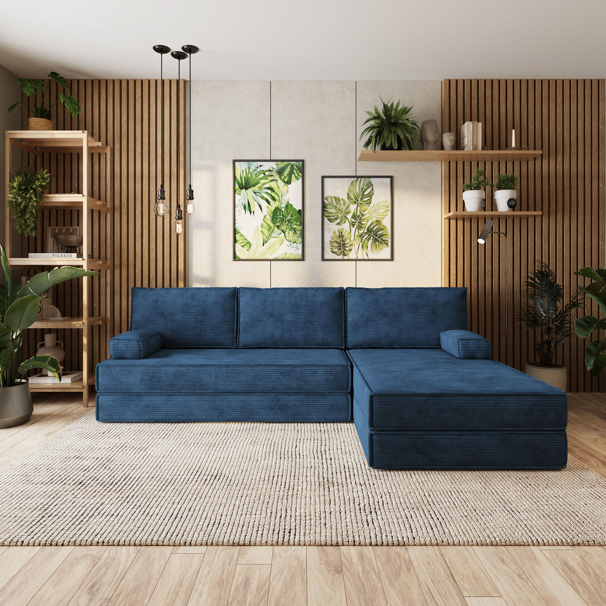 ROHOVÁ SEDAČKA ANKO modulární Boneless pohovka s funkcí spaní, modrá POSO 05 - modrá, textil (270/160cm) - MASSENO